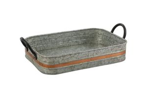 Plateau de service rectangulaire en métal avec poignées en bois, design rétro durable, motif uni - Product Image 3
