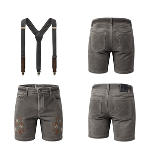 Pantalones Cortos Bávaros de Gamuza Genuina Color Gris Piedra para Hombre, Personalizados, Tradicionales, Bordados, para Oktoberfest, Proveedor OEM - Product Image 2