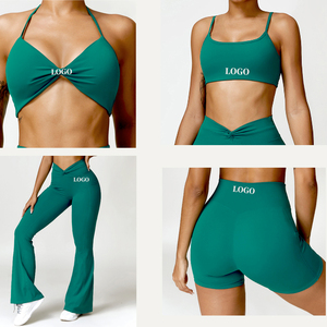 Soutien-gorge de sport dos nageur rose uni pour femme, col ras du cou, maintien moyen, respirant, sans coutures, logo avant, idéal yoga - Product Image 2
