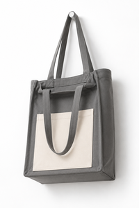 Sac fourre-tout gris réutilisable à longues poignées, sac de shopping à bandoulière pour les courses, les voyages et l'usage quotidien - Product Image 1