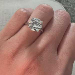 4 Carat Round Lab Diamond Solitaire <b>Ring</b>, 18k Gold <b>Thin</b> Band Engagement <b>Ring</b> IGI Certified - Product Image 1