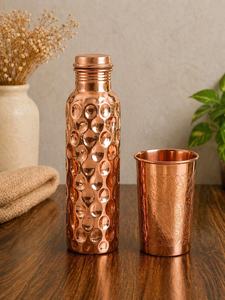 Hammered <b>Copper</b> Water Bottle Set with 2 Glasses Ayurvedic <b>Copper</b> Drinkware Pure <b>Copper</b> Bottle Wellness Gift Detox Water Bottle - Product Image 2