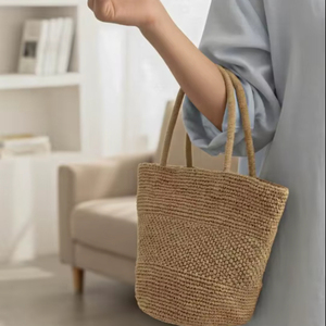 <b>Raffia</b> Woven Bag, Natural Textured Summer <b>Tote</b> - Product Image 1