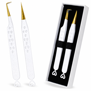 Pince à épiler de précision à pointe dorée, manche blanc, motif cœur, en acier inoxydable, pointe lisse pour l'application des cils - Product Image 6