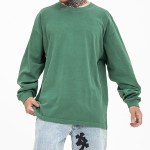 T-shirt Homme Manches Longues Effet Vieilli Coupe Boxy Délavé à l'Acide 100% Coton Col Montant Manches Longues - Product Image 5