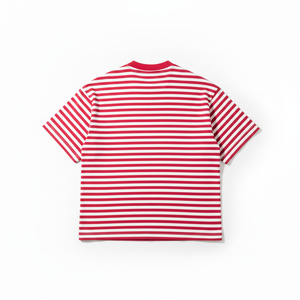 Oversized 100% Organic Cotton Striped Short Sleeve Casual <b>Tee</b> with Back Neck Logo for Men - Product Image 2