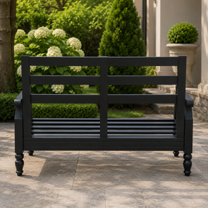 Banco de Jardín Negro para Exteriores con Asiento y Respaldo de Listones para Patio, Balcón, Parque, Terraza, Muebles de Asiento - Product Image 3
