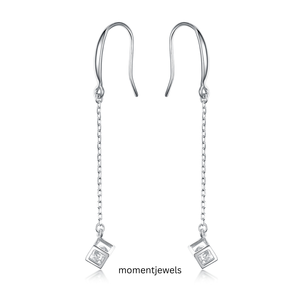 925 Sterling <b>Silver</b> Geometric Cube Zircon Drop <b>Earrings</b> Minimalist Rhodium Plated Dangle Ear Jewelry for Gift - Product Image 3