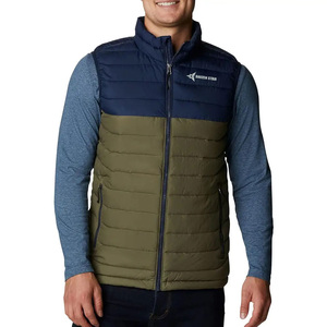 Men's Red Stand Collar Puffer Vest Zipper Closure Water-Resistant Solid Color Casual Outerwear 100% Polyester Filled Embroidery - Product Image 1