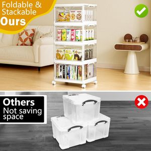 Bacs de rangement portables en plastique transparent 24QT avec couvercle et roulettes, empilables sur 4 niveaux - Product Image 4