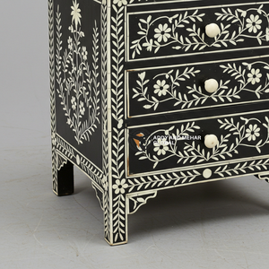 โต๊ะข้างเตียง 2 ลิ้นชัก งานแฮนด์เมดสไตล์โมเดิร์น ตกแต่งด้วยกระดูกสีดำลายดอกไม้ สำหรับตกแต่งห้องนั่งเล่นสุดหรู - Product Image 3