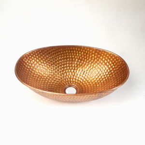 Hammered Copper Vessel Sink Oval <b>Bathroom</b> <b>Vanity</b> Sink Handmade Metal Bowl Vessel Basin <b>Rustic</b> Luxury Copper Wash Basin - Product Image 1