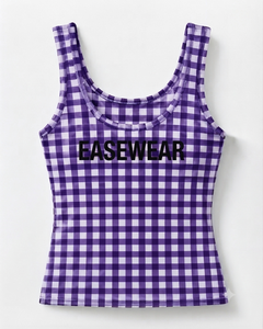 EASEWEAR เสื้อกล้ามลายสก๊อตสีม่วงสำหรับผู้หญิง คอกลม ระบายอากาศได้ดี เสื้อแขนกุดลำลอง พิมพ์ลายด้านหน้า ผ้าทอ - Product Image 1