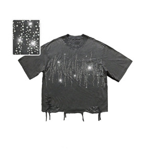 T-shirts pour hommes personnalisés avec logo OEM, strass brillants, 100% coton, effet vieilli, lavage à l'acide, streetwear de luxe, tee-shirt surdimensionné - Product Image 2
