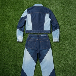 Ensemble deux pièces décontracté pour femme : veste en jean bleu patchwork et jean large assorti, style streetwear - Product Image 6