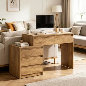 Bureau d'ordinateur en bois massif et MDF au design rustique et simple, table portable et ergonomique pour ordinateur portable, pour chambre ou école - Product Image 5