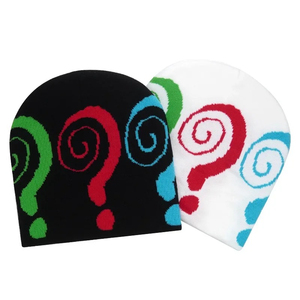 Gorro de punto en espiral con diseño de signo de interrogación, gorro de invierno de acrílico negro y blanco, gorro unisex al por mayor, gorro de calavera desgastado para mujer - Product Image 2