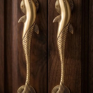 Manijas de puerta de latón, forma rectangular, diseño rústico, duraderas, decoración de muebles de cocina para interiores, montaje en pared - Product Image 3
