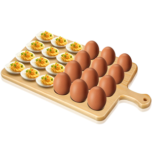 Plateau de service en bois de hêtre pour œufs à la coque, avec 12 emplacements, organiseur pratique pour œufs durs, plat pour la table - Product Image 1