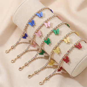 Chaîne de cheville plaquée or avec diamants pour femme, pendentif papillon vert, jolie chaîne de pied, bijoux pour mariage, fiançailles, fête - Product Image 6