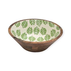 Modern Wooden Salad <b>Bowl</b> with Red Maple Leaf <b>Enamel</b> Interior and Matching Serving Spoon Set - Product Image 4