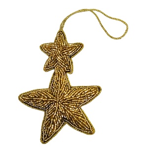 Mejor Oferta - Adornos Colgantes Festivos con Cuentas y Estrellas Doradas Bordadas a Mano de 12 cm de Largo para Decoración del Hogar de un Vendedor Indio - Product Image 1