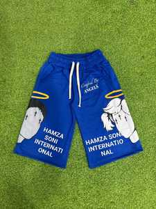 Shorts Bermuda HSI bleu uni pour homme, taille mi-haute, respirant, 100 % coton, logo avant, design ange, fermeture à cordon, style décontracté - Product Image 1