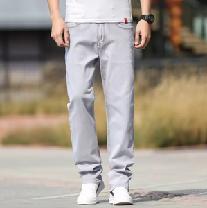 Jeans de Verano para Hombre, Nuevos, Rectos, Holgados, Finos, Informales, Ligeros, de Algodón Elástico, Color Gris Claro - Product Image 1