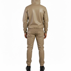 Luxury Genuine Leather Co-ord Set Streetwear Jacket Jogger <b>Trouser</b> Fashion Tracksuit Fleece Lined Windproof Leather Tracksuits - Product Image 5