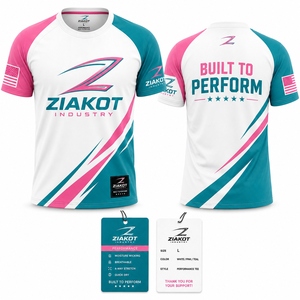 Camiseta Deportiva Personalizada para Hombre, Diseño Nuevo de la Industria ZIAKOT, Blanca con Rosa y Verde Azulado - Product Image 1