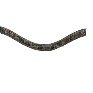 Bande de sourcil de cheval 100% en cuir, meilleure qualité, 3 rangées de cristal, fabricant indien en gros, toutes les tailles personnalisées disponibles - Product Image 1