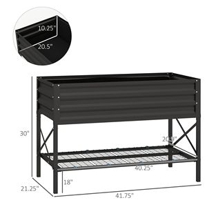 Fioriera Rialzata Nera Zincata con Ripiano, Cesto Sospeso per Giardinaggio Esterno, Accessorio con Rivestimento Incluso - Product Image 3