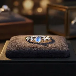 Blue Moonstone Rainbow Silver Vintage Engagement Cocktail <b>Ring</b> Handmade Featuring <b>Indian</b> Seller Pearl Diamond Third Party Fine - Product Image 1