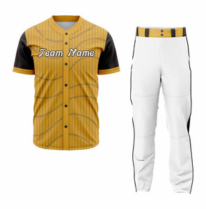 Uniforme de Béisbol Personalizado para Hombre, Jersey Amarillo Sólido con Mangas Negras y Pantalones Blancos, Transpirable, con Logotipo Frontal Impreso Digitalmente, que Absorbe la Humedad - Product Image 1