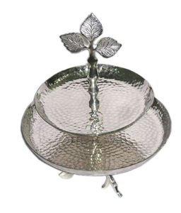 Decorative 2 <b>Tier</b> Luxury Cupcake Display <b>Stand</b> Ring Handle Metal Aluminium Round Shaped <b>Cake</b> <b>Stand</b> for Sale - Product Image 6