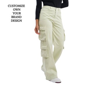 Clothing Brand Women <b>Green</b> Chino Canvas Pants Multiple Flap Pocket Custom Casual Jeans Outdoor Cargo Denim Woman Trouser Pant - Product Image 5