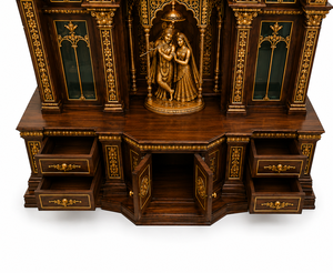Templo de Madera de Lujo Estilo Haveli con Santuario de Radha Krishna, Mandir de Pooja de Radha Krishna Dorado, Mandir de Pooja de Madera Tallado a Mano, EE. UU. - Product Image 3