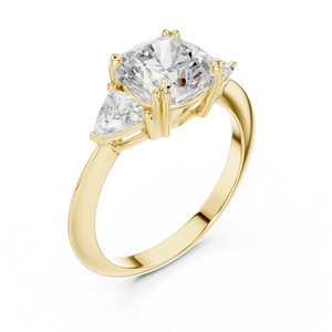 Bague de fiançailles en or jaune avec diamant de laboratoire taille coussin et pierres latérales taille coussin, bague de mariée de luxe pour femme - Product Image 4