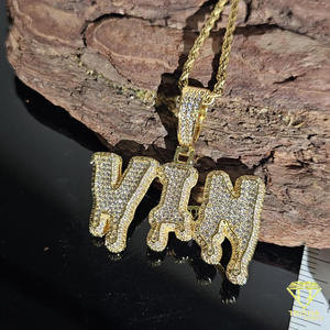 Custom Letter <b>Name</b> Pendant Necklace Iced Out Moissanite Diamond Tennis <b>Chain</b> Hip Hop Jewelry - Product Image 4