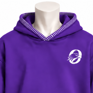 Sweat-shirt à capuche violet avec bordure cousue, effet vieilli, épais, coupe oversize, avec surpiqûres contrastées et poche kangourou, style streetwear - Product Image 3