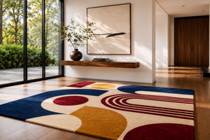 Alfombra Moderna Abstracta Rectangular de Lana con Diseño Geométrico, Resistente a las Manchas, con Base de Algodón para Sala de Estar - Product Image 4