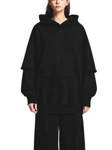 Sweat à capuche Raw Edge en molleton de coton double couche, respirant, séchage rapide, écologique, coupe ample. - Product Image 5