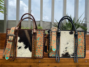 Nueva Bolsa de Mano de Cuero Vacuno Genuino con Diseño Floral, Gran Capacidad, Hecha a Mano, con Borla y Cremallera, Venta al por Mayor de Fábrica 2025 - Product Image 4