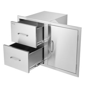 Soluzione di Stoccaggio per Cucina Esterna 82,5 cm L x 55 cm A x 52 cm P con Porta di Accesso/Doppio Cassetto e Portarotoli per Isola BBQ - Product Image 1
