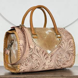 Designer Luxury Vintage Floral <b>Tooled</b> <b>Leather</b> Duffel Bag Large Size Tote Weekender Overnight Carry Bag for Daily speedy bag - Product Image 3