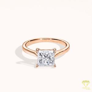 Anillo de Compromiso Solitario con Diamante Moissanite Corte Princesa, Anillo de Promesa en Oro Rosa, Joyería Nupcial Minimalista, Regalo - Product Image 4