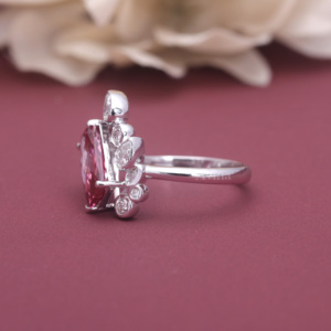 IGI Certified Fancy Pink Lab Grown Diamond Floral <b>Cocktail</b> <b>Ring</b> in 9K White / Rose & Yellow <b>Gold</b> Luxury Statement Jewelry - Product Image 5