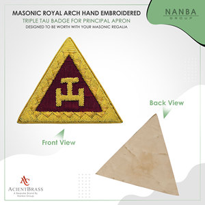 Royal Arch Principal Apron Badge Hand-Embroidered <b>Sew</b>-On Masonic Gold Bullion Beads 6.5cm X6.5cm Classical Style - Product Image 3