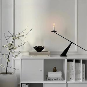 Luxury Sculptural Candle Holder – Elegant <b>Black</b> Iron Candle Stand for Shelf, Table & Mantel Decor - Product Image 1