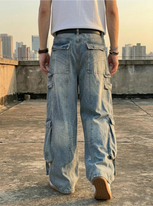 Jean en denim déchiré pour homme, grande taille, coupe ample, taille mi-haute, jambe large, avec poches plaquées, style streetwear décontracté - Product Image 3